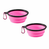2 Pcs 350ml Foldable Silicone Dog Bowl,Portable Puppy Food Container, Feeding Bowl,Easy To Store And Clean (With Carabiner)9*5.3cm,Pink