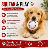 Baseball squeaky dog toy ball, 8cm 40g lightweight crochet, squeeze to squeak, durable chew, indoor & outdoor fun for all dog breeds, perfect interactive pet play.