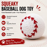 Baseball squeaky dog toy ball, 8cm 40g lightweight crochet, squeeze to squeak, durable chew, indoor & outdoor fun for all dog breeds, perfect interactive pet play.