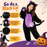 Kids' Black Cat Onesie Costume for Halloween, Role Play, and Themed Parties, L (Black)