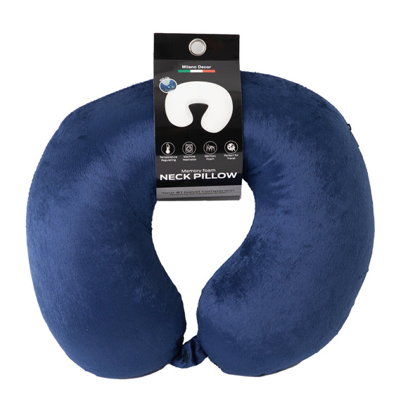 NNEDSZ Milano Decor Memory Foam Travel Neck Pillow With Clip Cushion Support Soft Blue