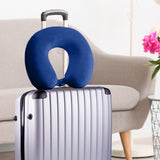 NNEDSZ Milano Decor Memory Foam Travel Neck Pillow With Clip Cushion Support Soft Blue