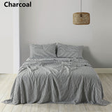 NNEDSZ Royal Comfort Stripes Linen Blend Sheet Set Bedding Luxury Breathable Ultra Soft - King - Charcoal