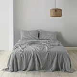 NNEDSZ Royal Comfort Stripes Linen Blend Sheet Set Bedding Luxury Breathable Ultra Soft - King - Charcoal