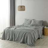 NNEDSZ Royal Comfort Stripes Linen Blend Sheet Set Bedding Luxury Breathable Ultra Soft - King - Charcoal