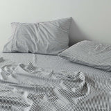 NNEDSZ Royal Comfort Stripes Linen Blend Sheet Set Bedding Luxury Breathable Ultra Soft - King - Charcoal