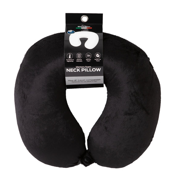 NNEDSZ Milano Decor Memory Foam Travel Neck Pillow With Clip Cushion Support Soft Black