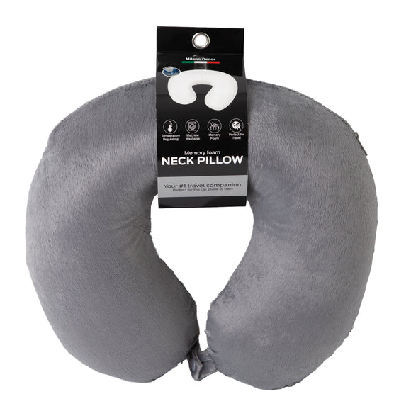 NNEDSZ Milano Decor Memory Foam Travel Neck Pillow With Clip Cushion Support Soft Grey