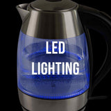 NNEDSZ Kitchen Couture Cool Touch Slimline Stainless Steel Blue LED Glass Kettle 1.7L