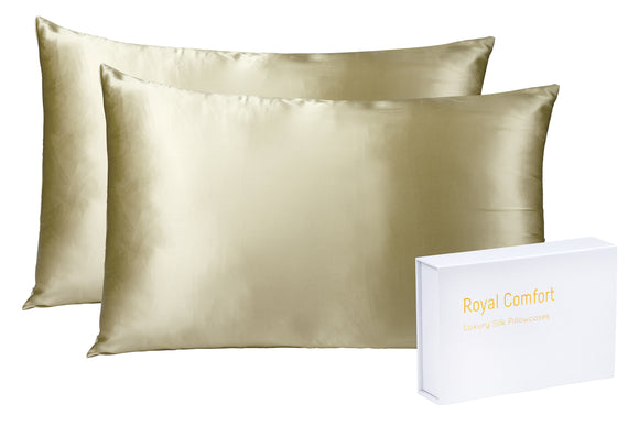 NNEDSZ Royal Comfort Mulberry Soft Silk Hypoallergenic Pillowcase Twin Pack 51 x 76cm - Champagne