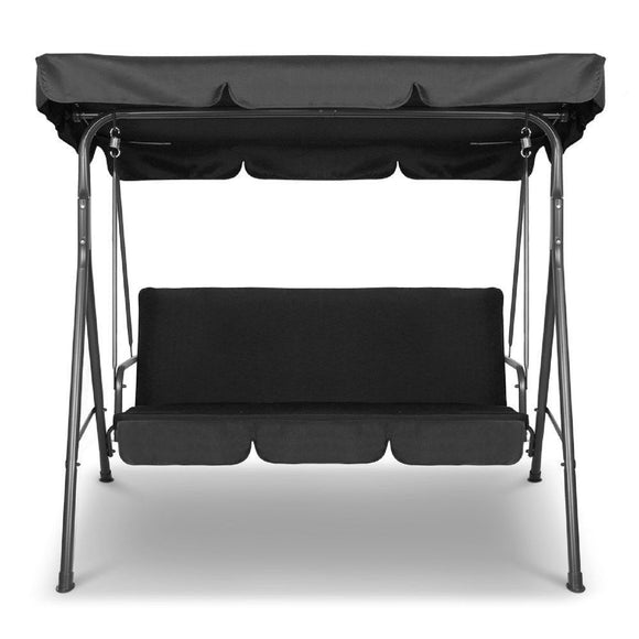 NNEDSZ Milano Outdoor Swing Bench Seat Chair Canopy Furniture 3 Seater Garden Hammock - Black