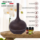 NNEDSZ Milano Supreme Ultrasonic 400ml Aromatherapy Humidifier Diffuser LED with 3 Oils - Dark Wood