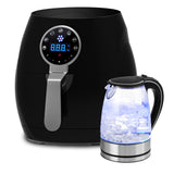 NNEDSZ 5 Litre Air Fryer Black And 1.7 Litre Kettle Blue LED Kitchen Package Deal Set