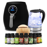 NNEDSZ 5 Litre Air Fryer Black + 1.7 Litre Kettle + USB Light Wood Diffuser Package Set