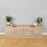 NNEDSZ BUCHAREST TV UNIT- NATURAL OAK - FLUTED - PULL BLACK