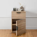 NNEDSZ PORTO BEDSIDE TABLE - NATURAL OAK - FLUTED - PULL BLACK