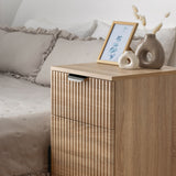 NNEDSZ PORTO BEDSIDE TABLE - NATURAL OAK - FLUTED - PULL BLACK