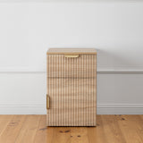 NNEDSZ PORTO BEDSIDE TABLE - NATURAL OAK - FLUTED - PULL BRASS