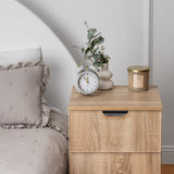 NNEDSZ PORTO BEDSIDE TABLE - NATURAL OAK - SLIM - PULL BLACK