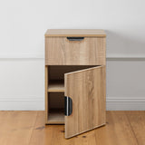 NNEDSZ PORTO BEDSIDE TABLE - NATURAL OAK - SLIM - PULL BLACK