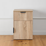 NNEDSZ PORTO BEDSIDE TABLE - NATURAL OAK - SLIM - PULL BLACK
