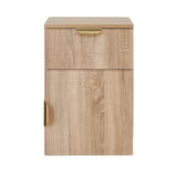 NNEDSZ PORTO BEDSIDE TABLE - NATURAL OAK - SLIM - PULL BRASS
