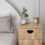 NNEDSZ PORTO BEDSIDE TABLE - NATURAL OAK - SLIM - HALF MOON BLACK
