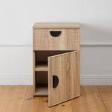 NNEDSZ PORTO BEDSIDE TABLE - NATURAL OAK - SLIM - HALF MOON BLACK
