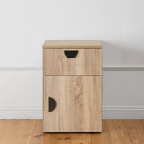 NNEDSZ PORTO BEDSIDE TABLE - NATURAL OAK - SLIM - HALF MOON BLACK