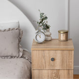 NNEDSZ PORTO BEDSIDE TABLE - NATURAL OAK - SLIM - ROUND BLACK