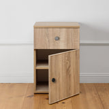 NNEDSZ PORTO BEDSIDE TABLE - NATURAL OAK - SLIM - ROUND BLACK