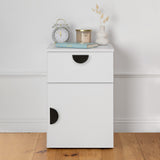 NNEDSZ PORTO BEDSIDE TABLE - WHITE - SLIM - HALF MOON BLACK