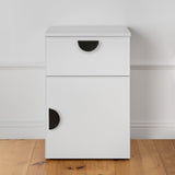 NNEDSZ PORTO BEDSIDE TABLE - WHITE - SLIM - HALF MOON BLACK