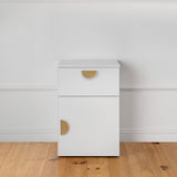 NNEDSZ PORTO BEDSIDE TABLE - WHITE - SLIM - HALF MOON BRASS