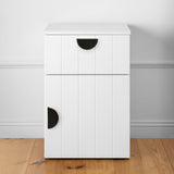 NNEDSZ PORTO BEDSIDE TABLE - WHITE - VJ PANEL - HALF MOON BLACK