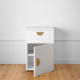 NNEDSZ PORTO BEDSIDE TABLE - WHITE - VJ PANEL - HALF MOON BRASS