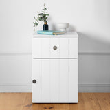 NNEDSZ PORTO BEDSIDE TABLE - WHITE - VJ PANEL - ROUND BLACK