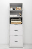 NNEDSZ GENEVA 3 SHELF 4 DRAWER BUILT IN WARDROBE - WHITE - FLUTED - PULL BLACK