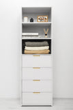 NNEDSZ GENEVA 3 SHELF 4 DRAWER BUILT IN WARDROBE - WHITE - FLUTED - PULL BRASS
