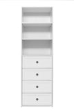 NNEDSZ GENEVA 3 SHELF 4 DRAWER BUILT IN WARDROBE - WHITE - HAMPTON - ROUND BLACK