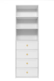 NNEDSZ GENEVA 3 SHELF 4 DRAWER BUILT IN WARDROBE - WHITE - HAMPTON - ROUND BRASS