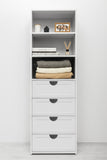 NNEDSZ GENEVA 3 SHELF 4 DRAWER BUILT IN WARDROBE - WHITE - HAMPTON - HALF MOON BLACK