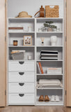 NNEDSZ GENEVA 3 SHELF 4 DRAWER BUILT IN WARDROBE - WHITE - HAMPTON - HALF MOON BLACK