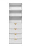 NNEDSZ GENEVA 3 SHELF 4 DRAWER BUILT IN WARDROBE - WHITE - HAMPTON - HALF MOON BRASS