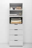 NNEDSZ GENEVA 3 SHELF 4 DRAWER BUILT IN WARDROBE - WHITE - SLIM - PULL BLACK