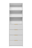 NNEDSZ GENEVA 3 SHELF 4 DRAWER BUILT IN WARDROBE - WHITE - SLIM - PULL BRASS