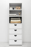NNEDSZ GENEVA 3 SHELF 4 DRAWER BUILT IN WARDROBE - WHITE - SLIM - HALF MOON BLACK