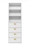 NNEDSZ GENEVA 3 SHELF 4 DRAWER BUILT IN WARDROBE - WHITE - SLIM - HALF MOON BRASS