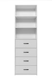 NNEDSZ GENEVA 3 SHELF 4 DRAWER BUILT IN WARDROBE - WHITE - SLIM - OVAL BLACK