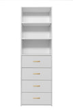 NNEDSZ GENEVA 3 SHELF 4 DRAWER BUILT IN WARDROBE - WHITE - SLIM - OVAL BRASS
